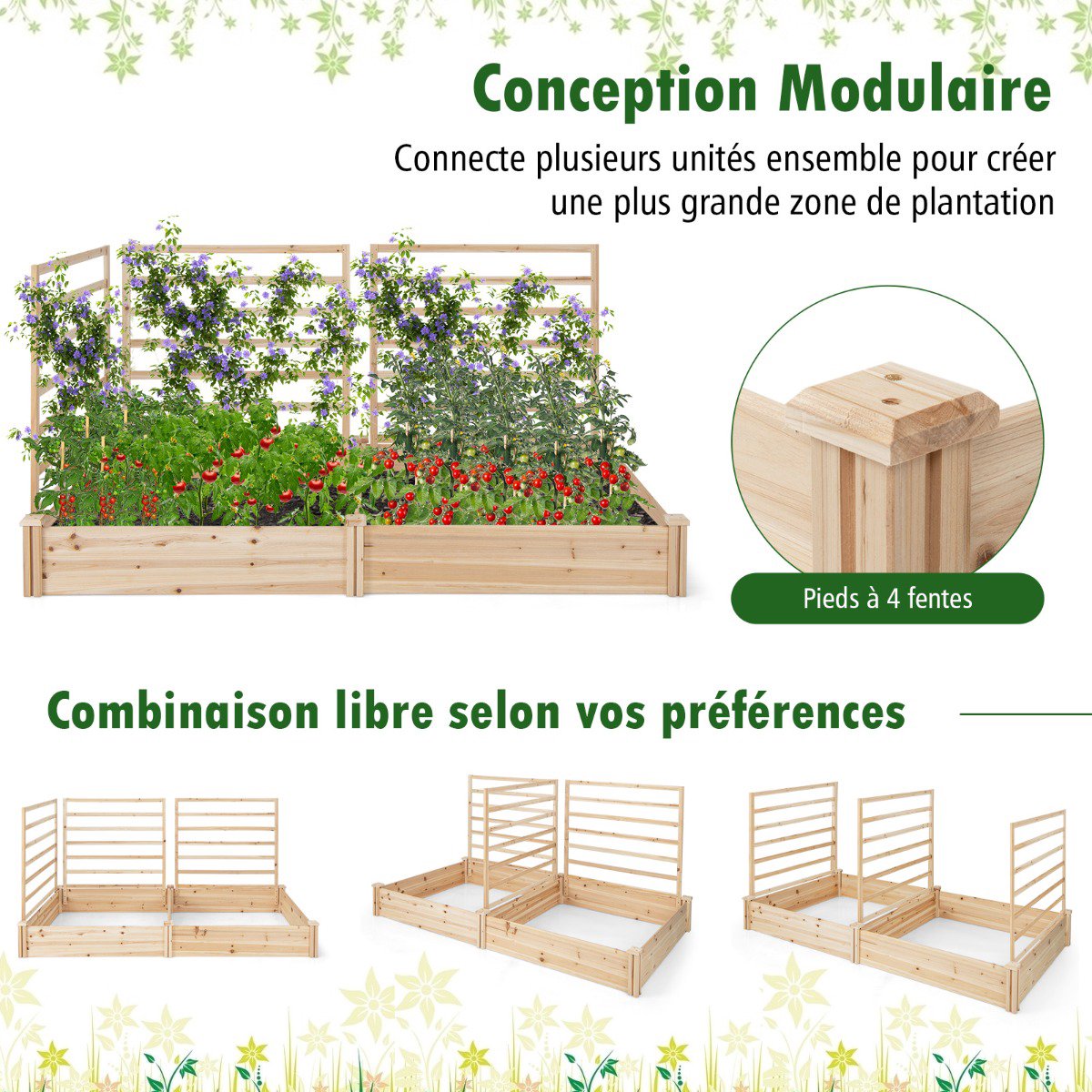 Raised Garden Bed With Trellis, Fir Wood, 222x114x110 cm