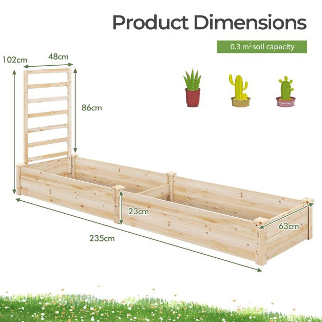 Raised Garden Bed With Trellis, Fir Wood, 235x63x102cm