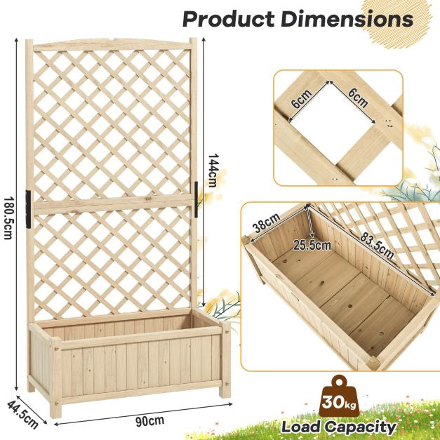 Raised Garden Bed With Trellis, Fir Wood, 90x44.5x180cm