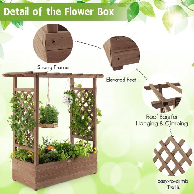 Raised Garden Bed With Trellis and Hanging Roof, Fir Wood
