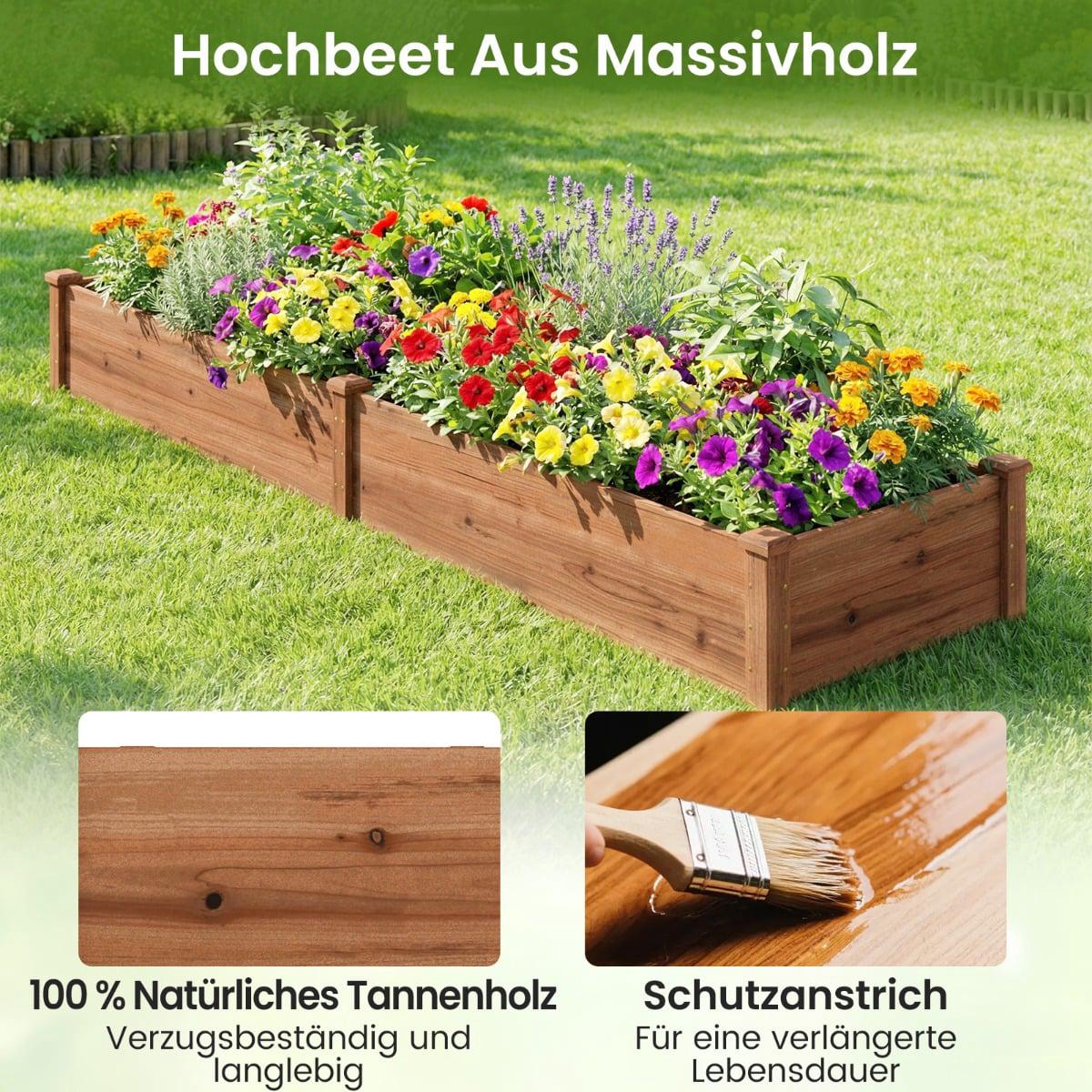 Raised Garden Bed, Wood, 240x60x25 cm, Open Bottom