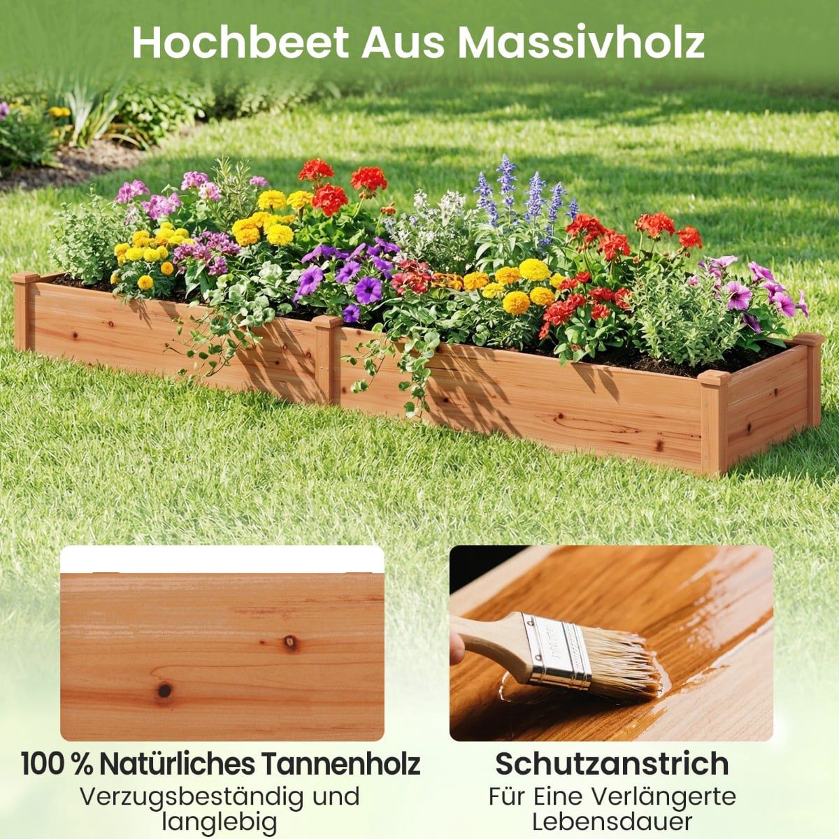 Raised Garden Bed, Wood, 240x60x25 cm, Open Bottom