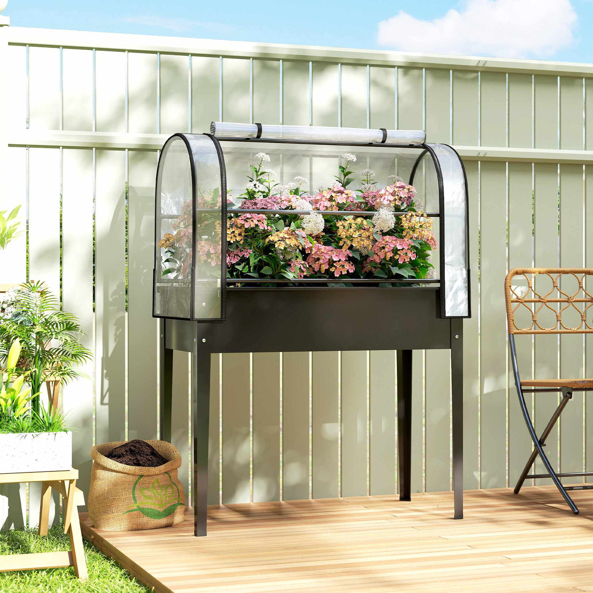 Raised Garden Bed with Clear Cover, Metal, 100x49x136 cm
