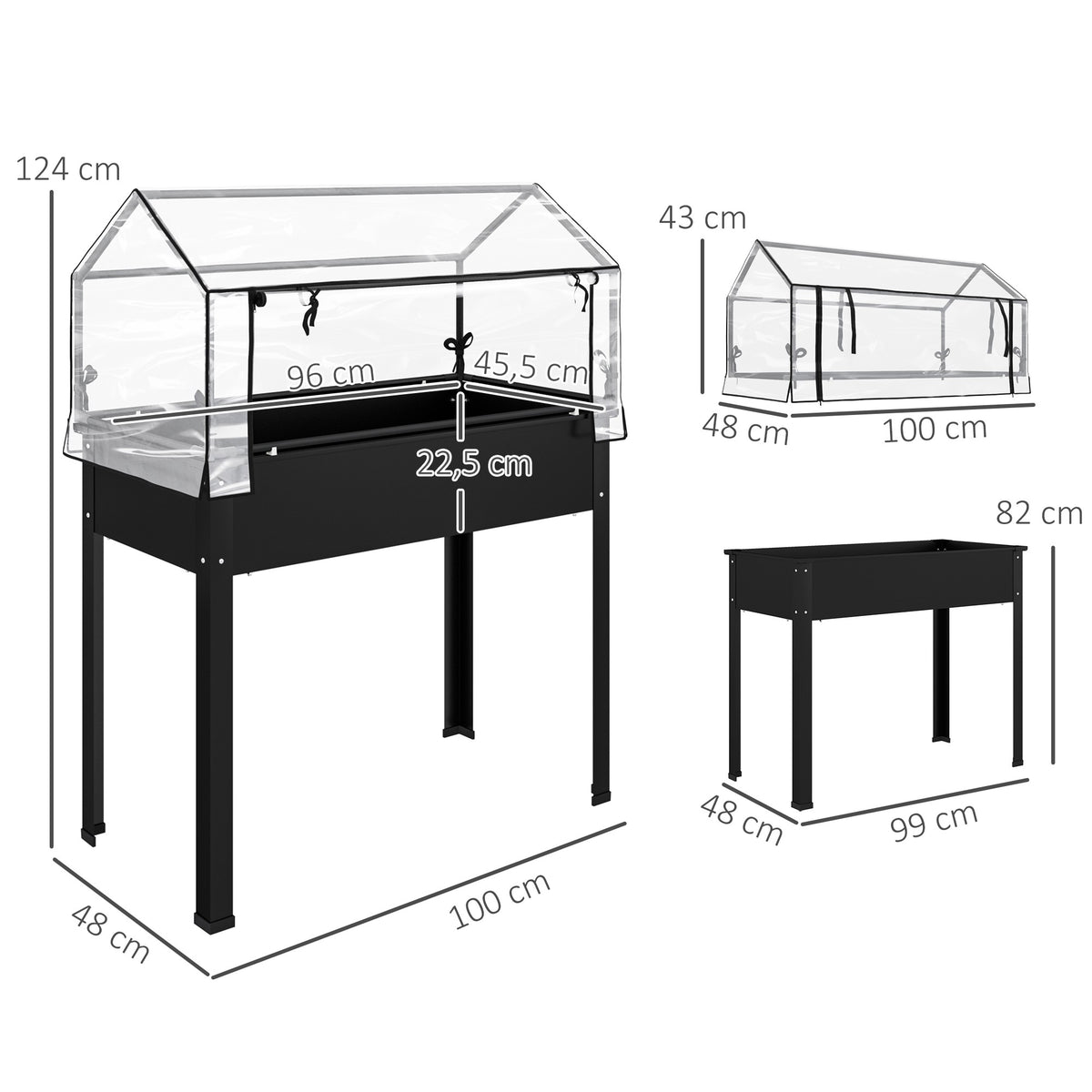 Raised Garden Bed with Greenhouse Cover, 100x48x124 cm, Black
