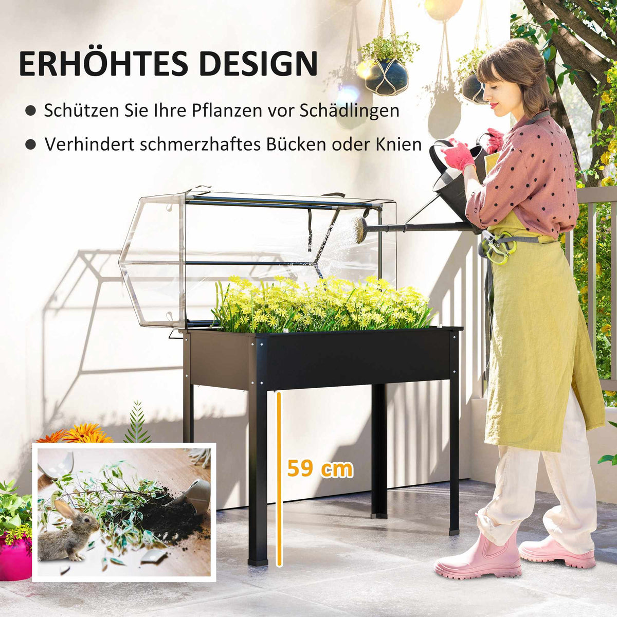 Raised Garden Bed with Greenhouse Cover, 100x48x124 cm, Black