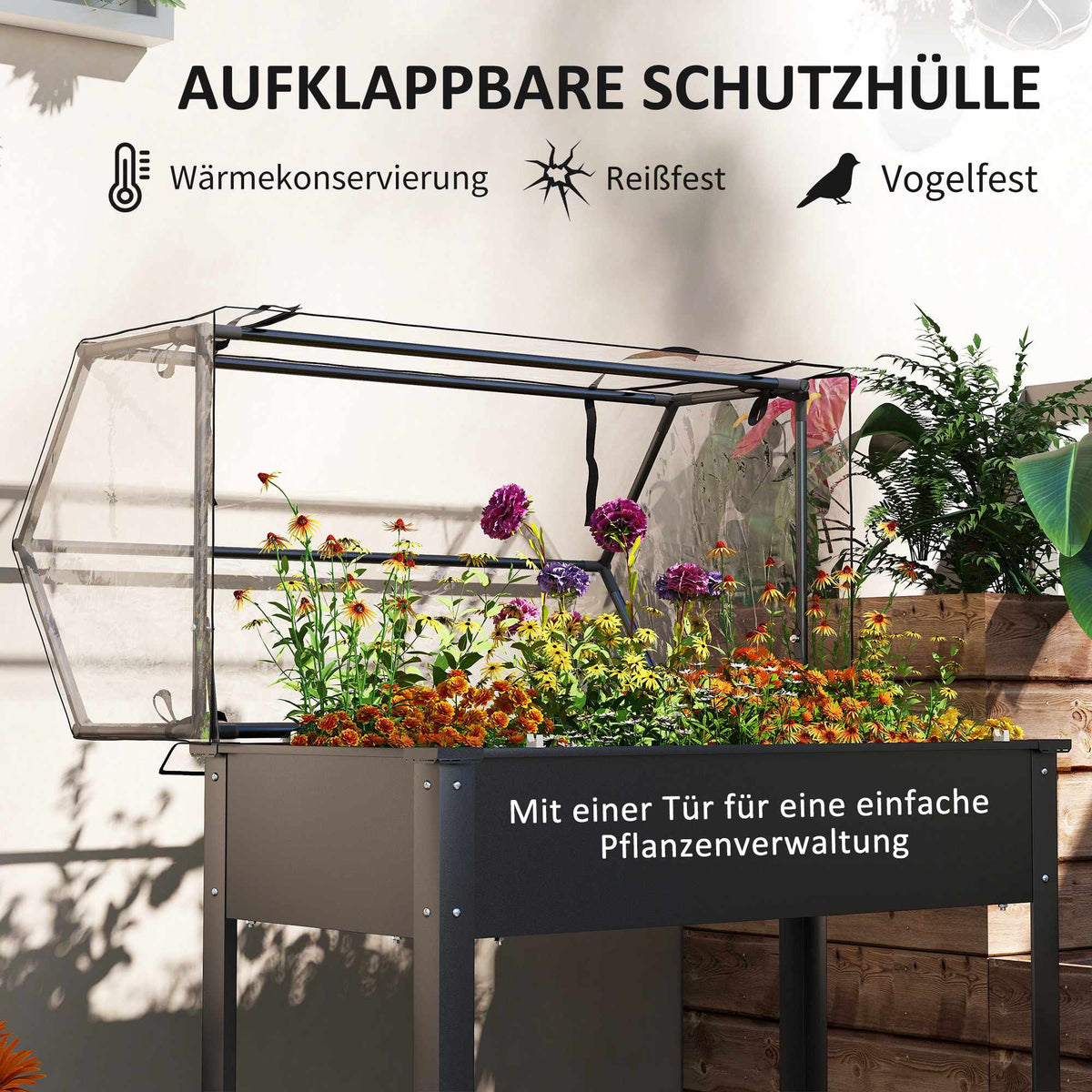 Raised Garden Bed with Greenhouse Cover, 100x48x124 cm, Black
