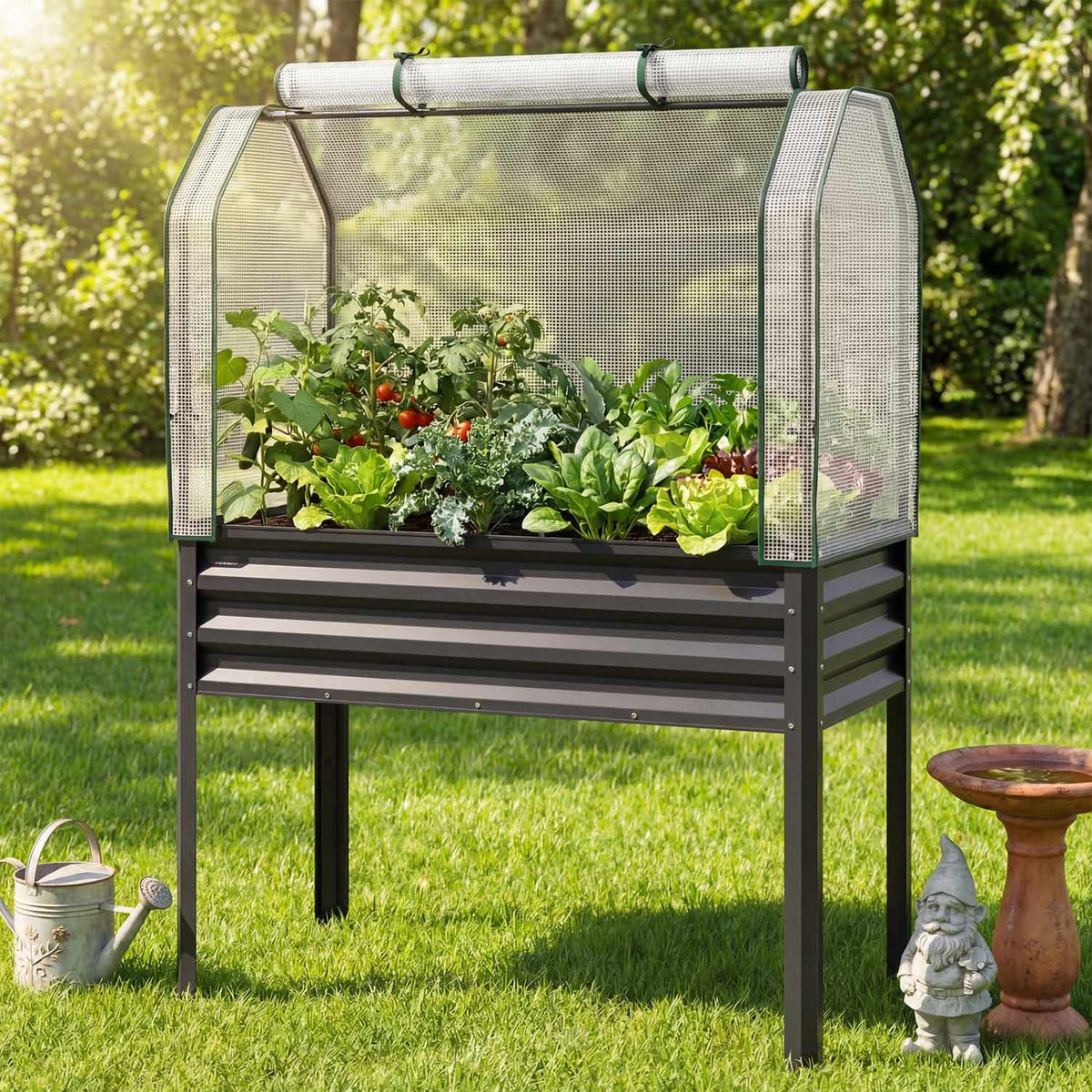 Raised Garden Bed with Legs and Greenhouse Cover, Metal