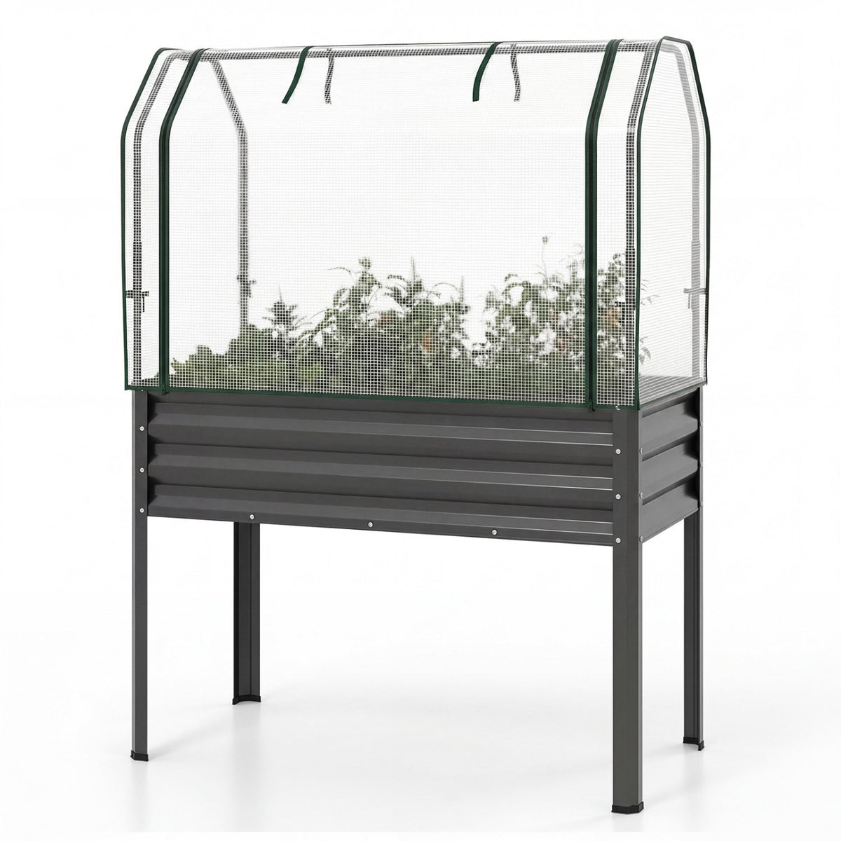 Raised Garden Bed with Legs and Greenhouse Cover, Metal