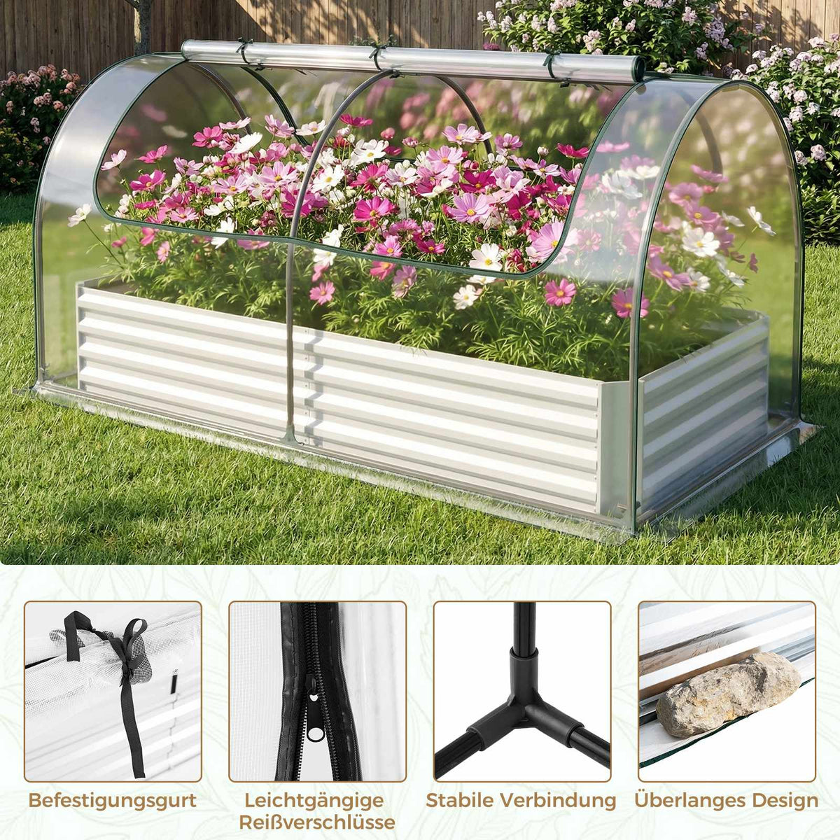 Raised Garden Bed with Removable PVC Greenhouse Cover