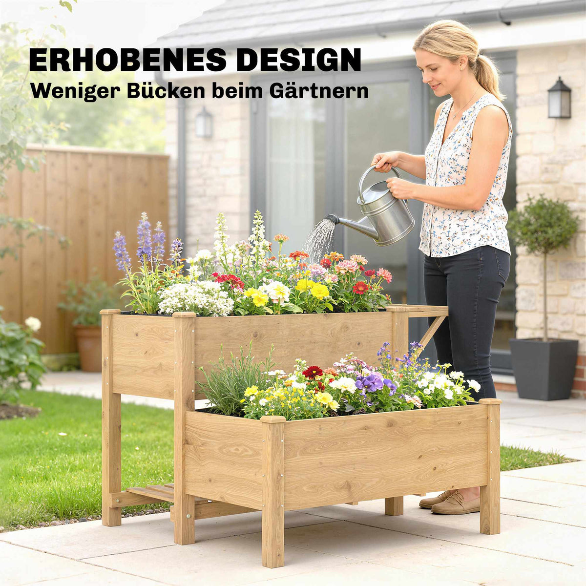 Raised Garden Bed with Shelves, 76.5 cm, Fir Wood