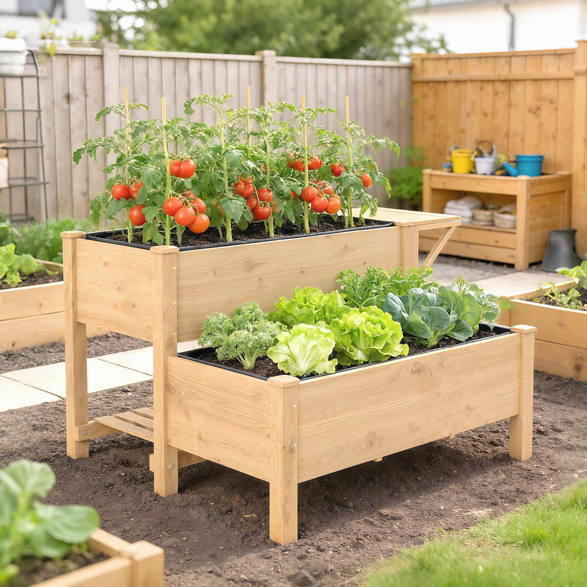 Raised Garden Bed with Shelves, 76.5 cm, Fir Wood