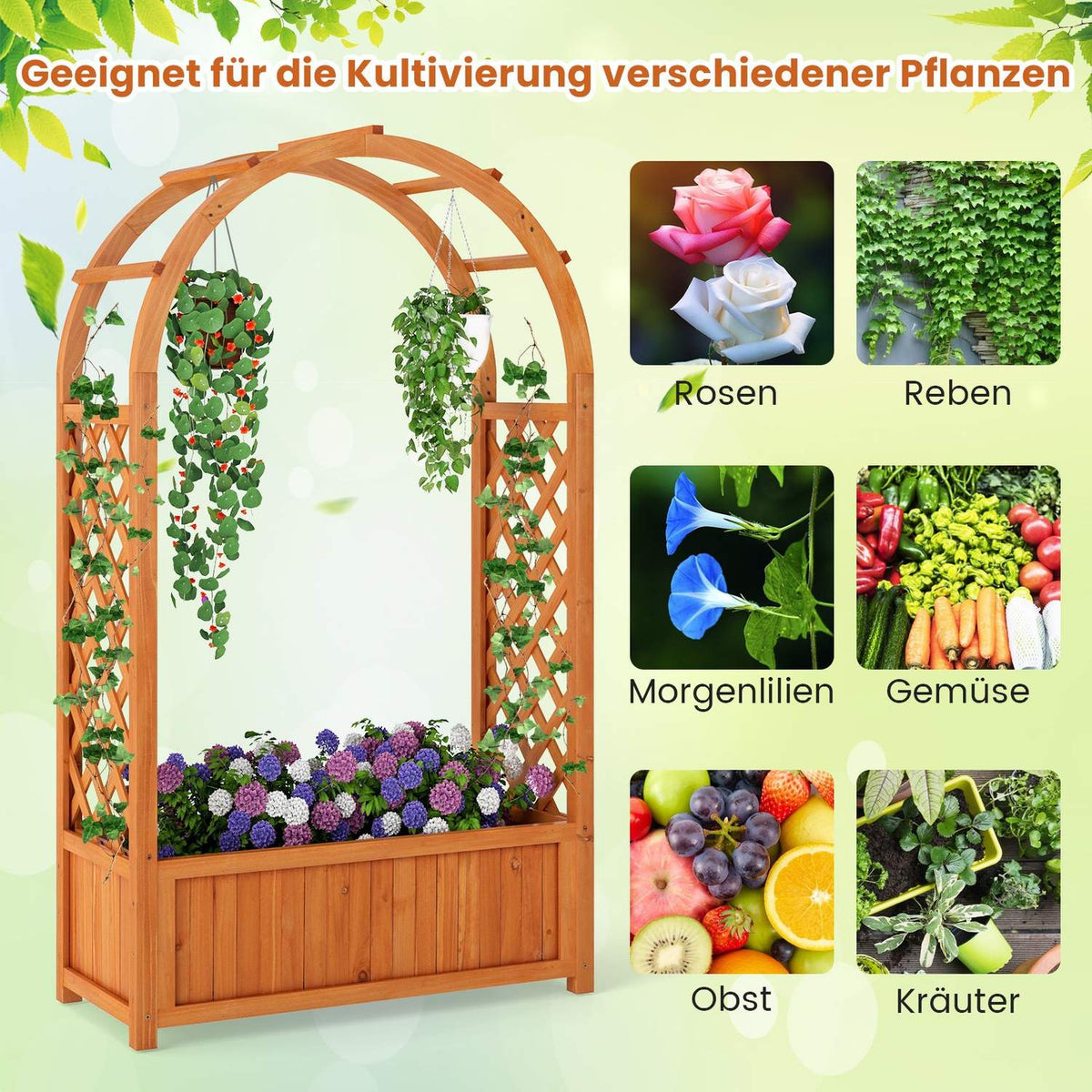 Raised Garden Bed with Trellis & Arched Roof, 83x36x146 cm