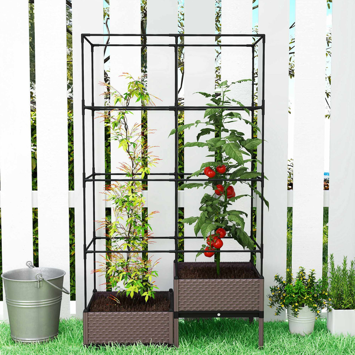 Raised Garden Bed with Trellis, Drainage, 100x50x174 cm