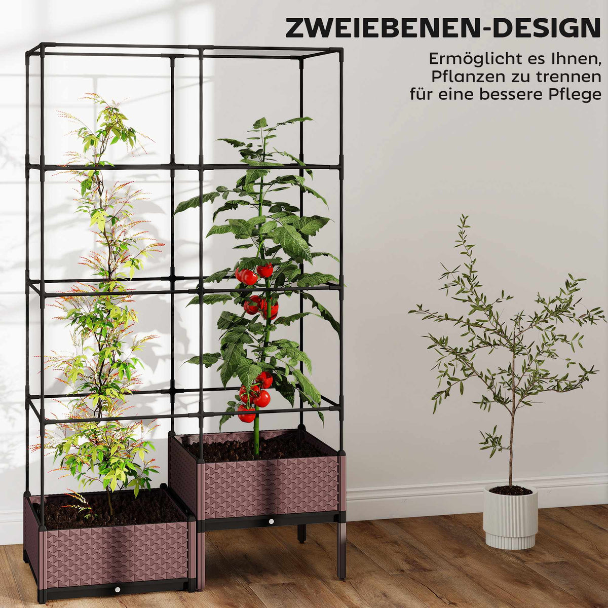Raised Garden Bed with Trellis, Drainage, 100x50x174 cm
