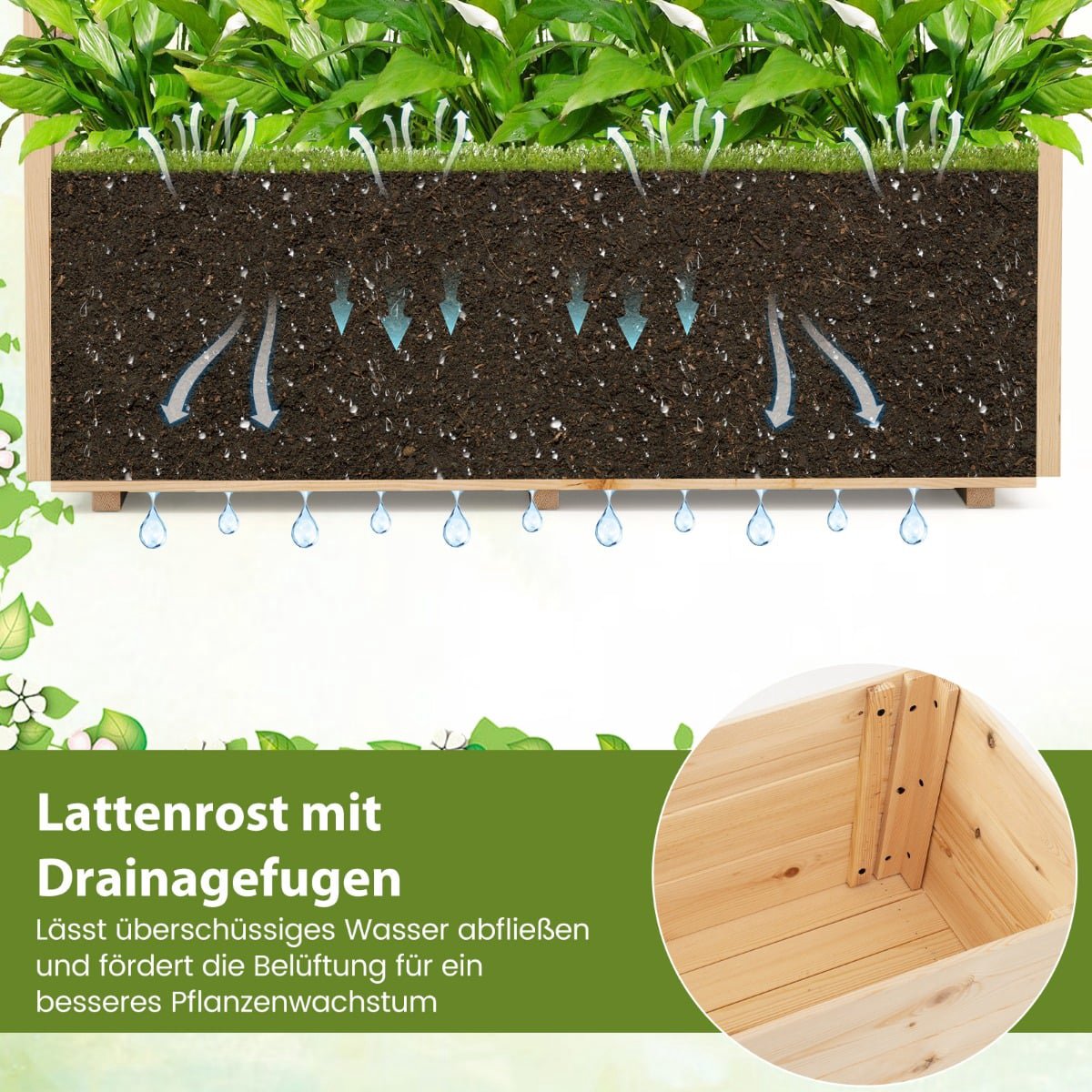 Raised Garden Bed with Trellis & Drainage, 115x40x103 cm