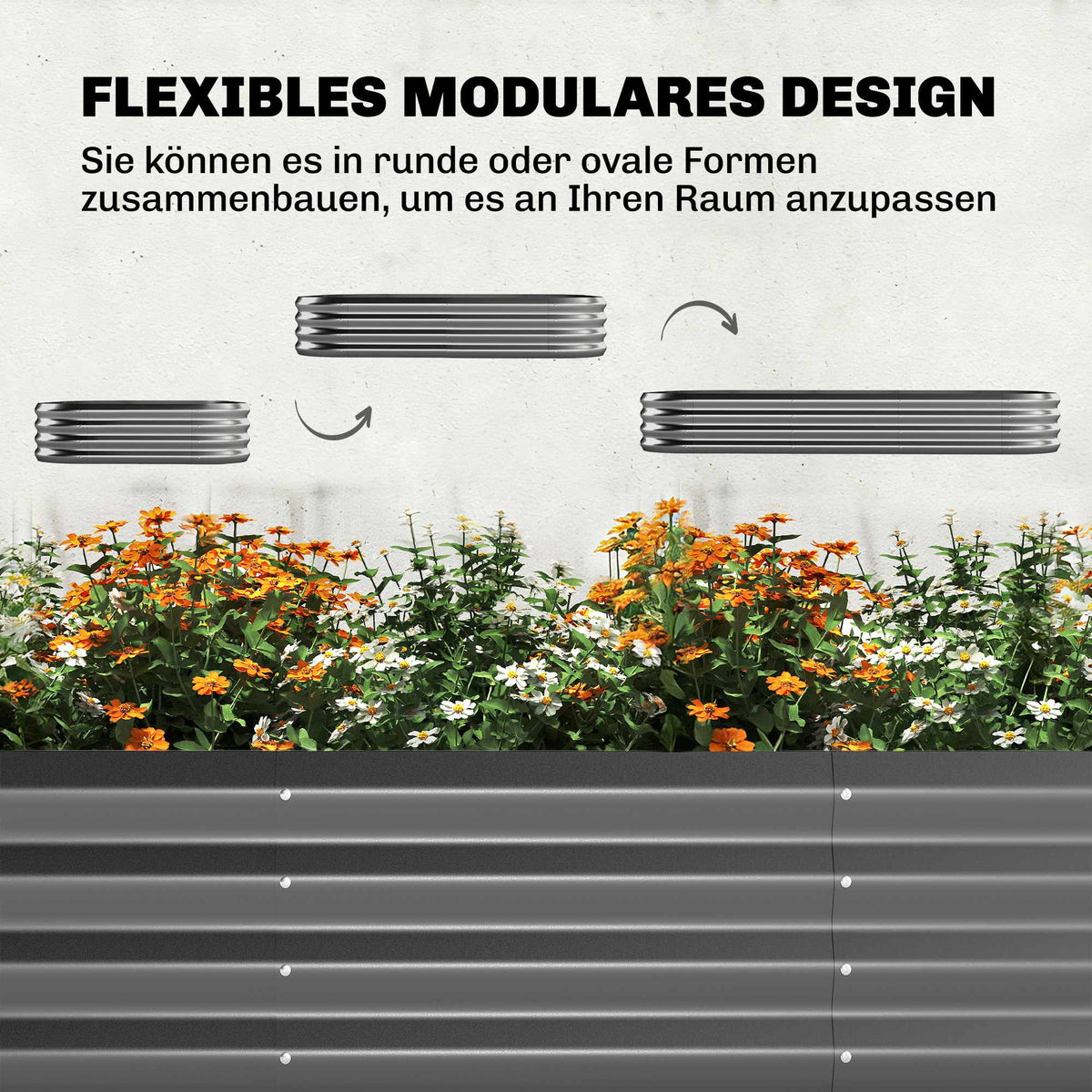 Raised Garden Bed with Trellis, Galvanized Metal, 220x110x150 cm