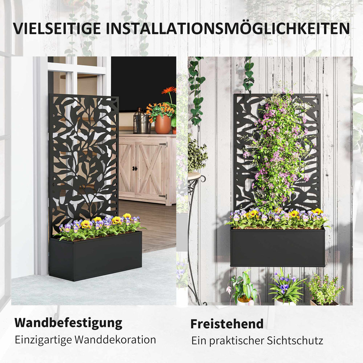 Raised Garden Bed with Trellis, Metal, Black, 8 Gallon Capacity