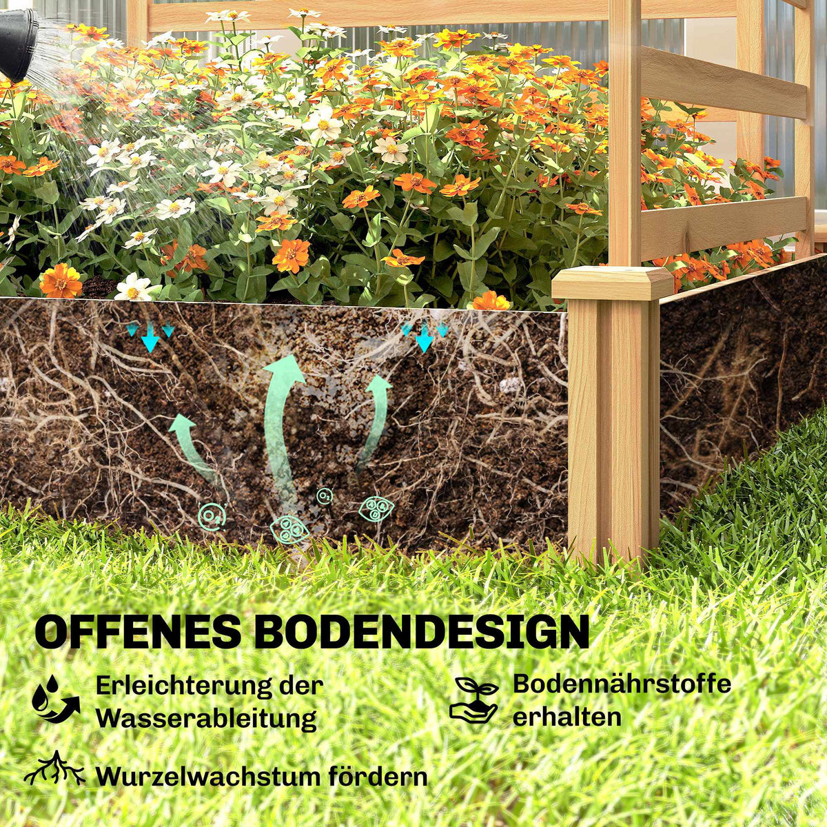 Raised Garden Bed with Trellis, Natural Wood, 240x125x102 cm