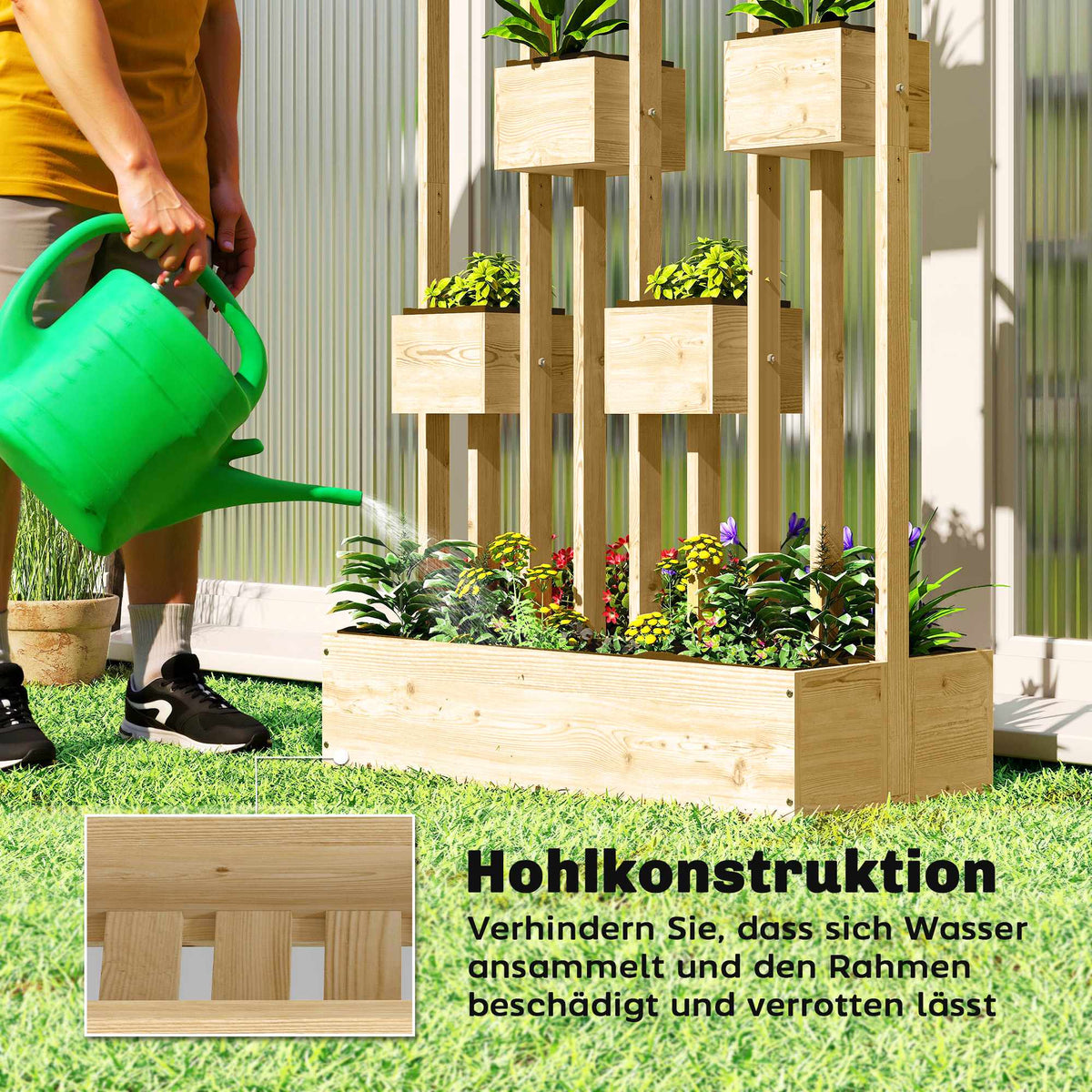 Raised Garden Bed with Trellis, Natural Wood, 90x45x170 cm