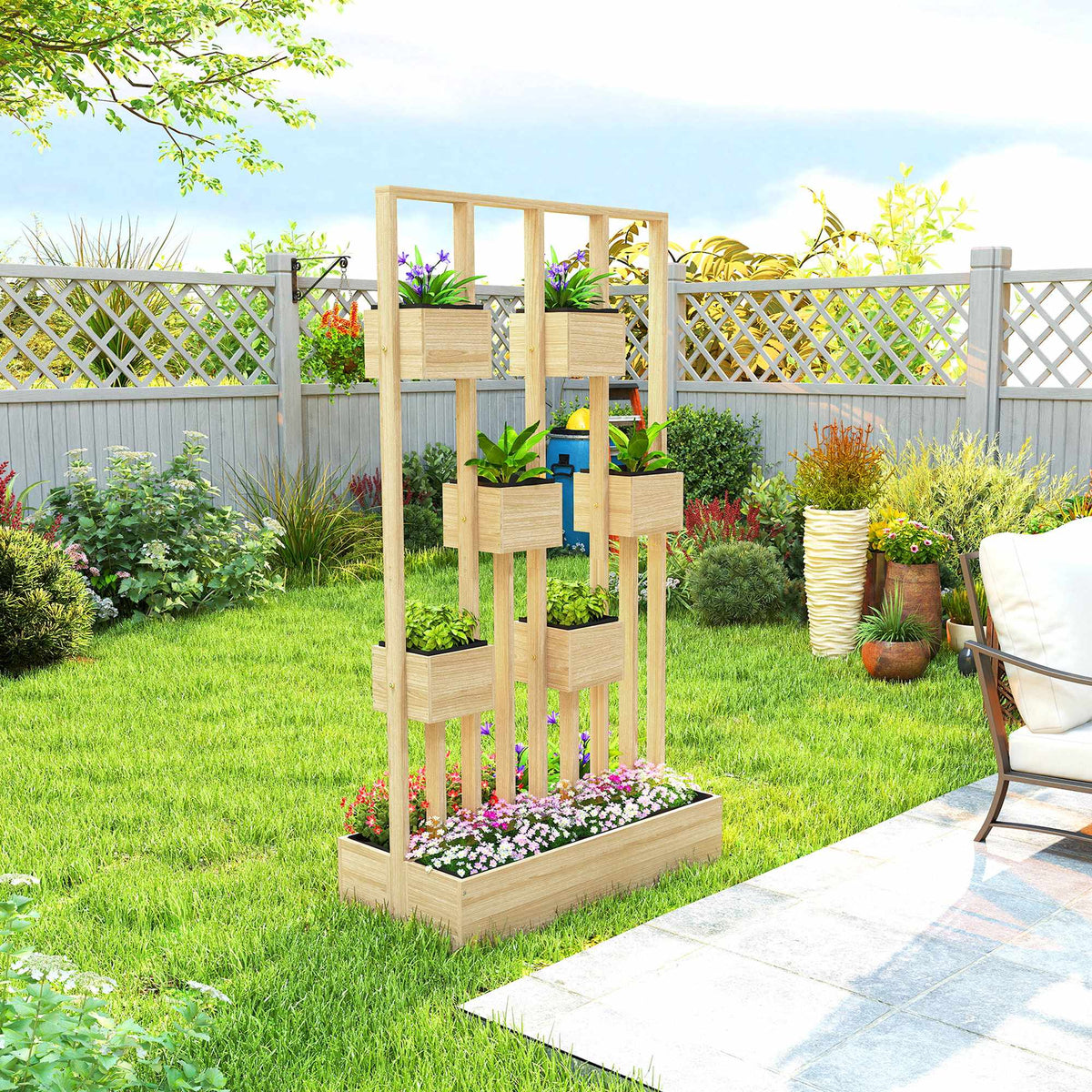 Raised Garden Bed with Trellis, Natural Wood, 90x45x170 cm