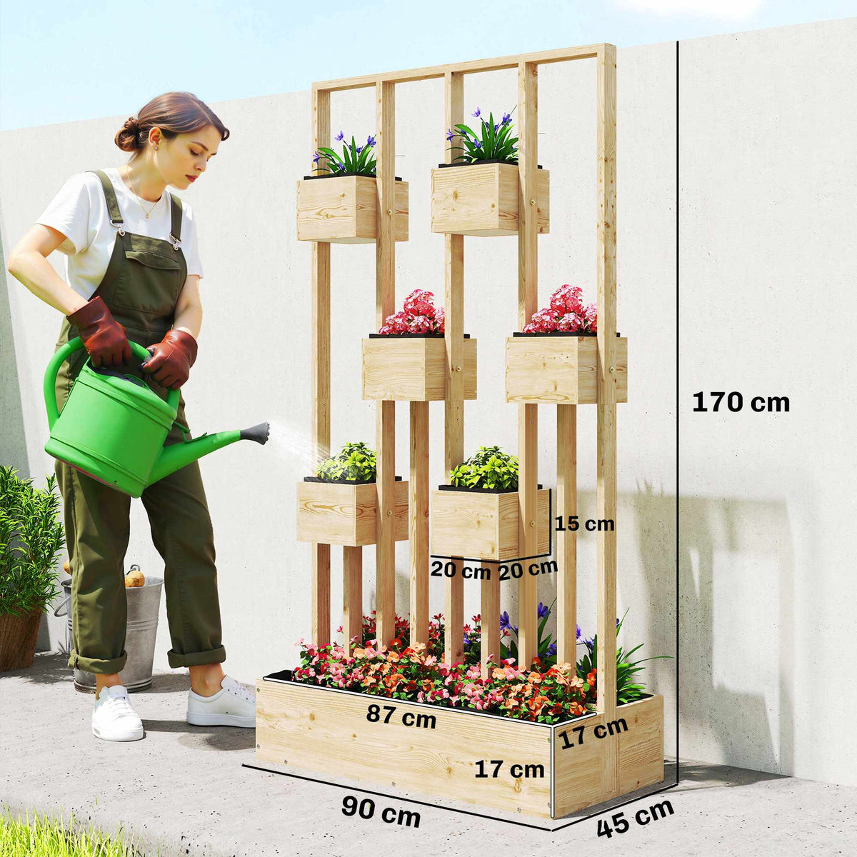 Raised Garden Bed with Trellis, Natural Wood, 90x45x170 cm