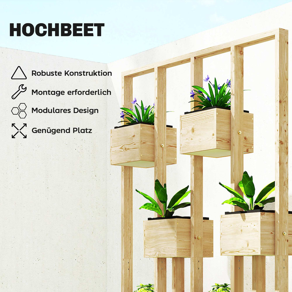 Raised Garden Bed with Trellis, Natural Wood, 90x45x170 cm