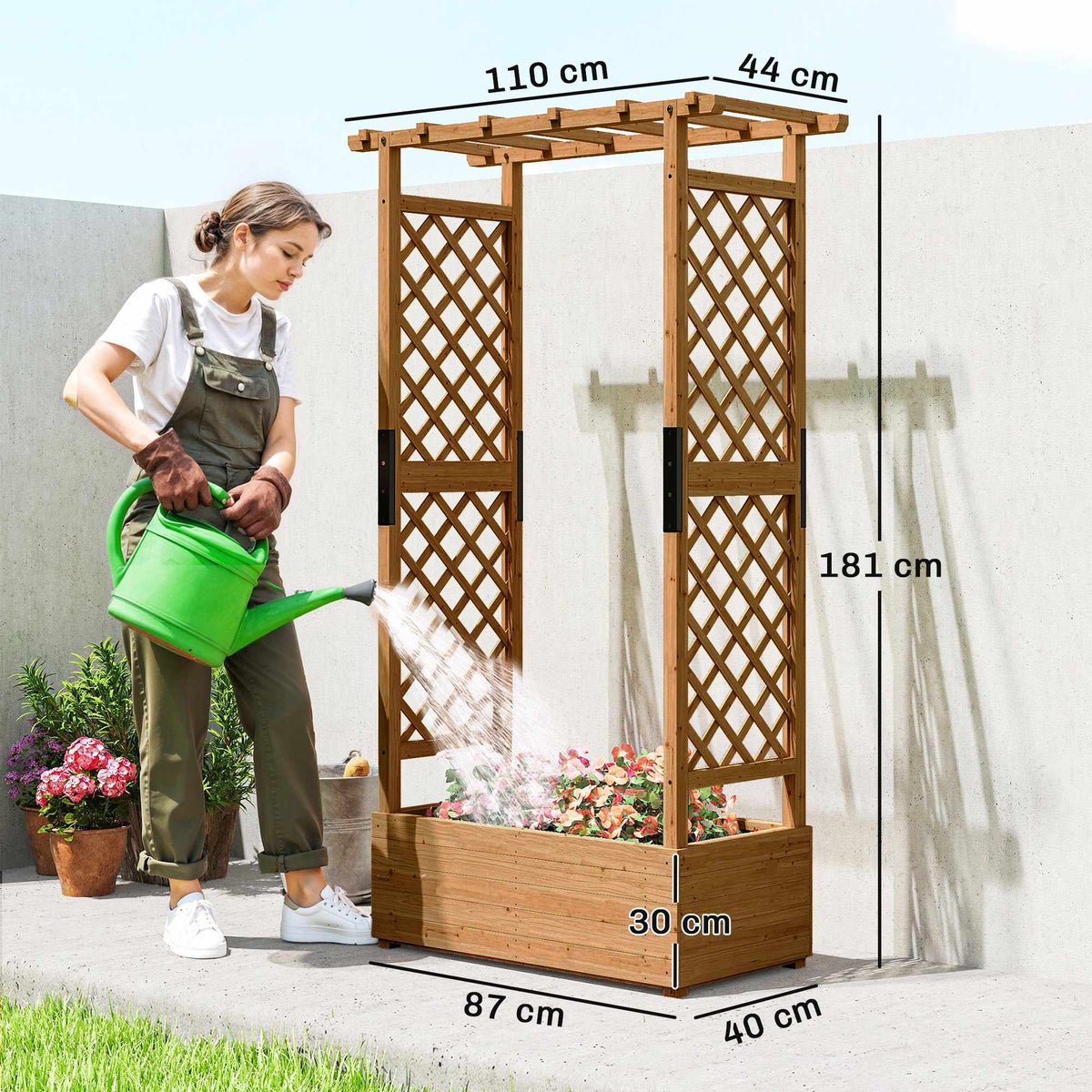 Raised Garden Bed with Trellis & Roof, 110x44x181 cm Wood