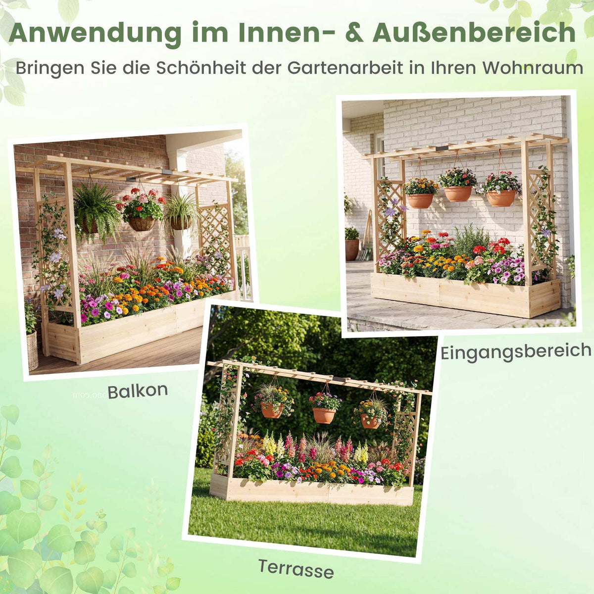 Raised Garden Bed with Trellis, Spruce Wood, 220x35x114 cm