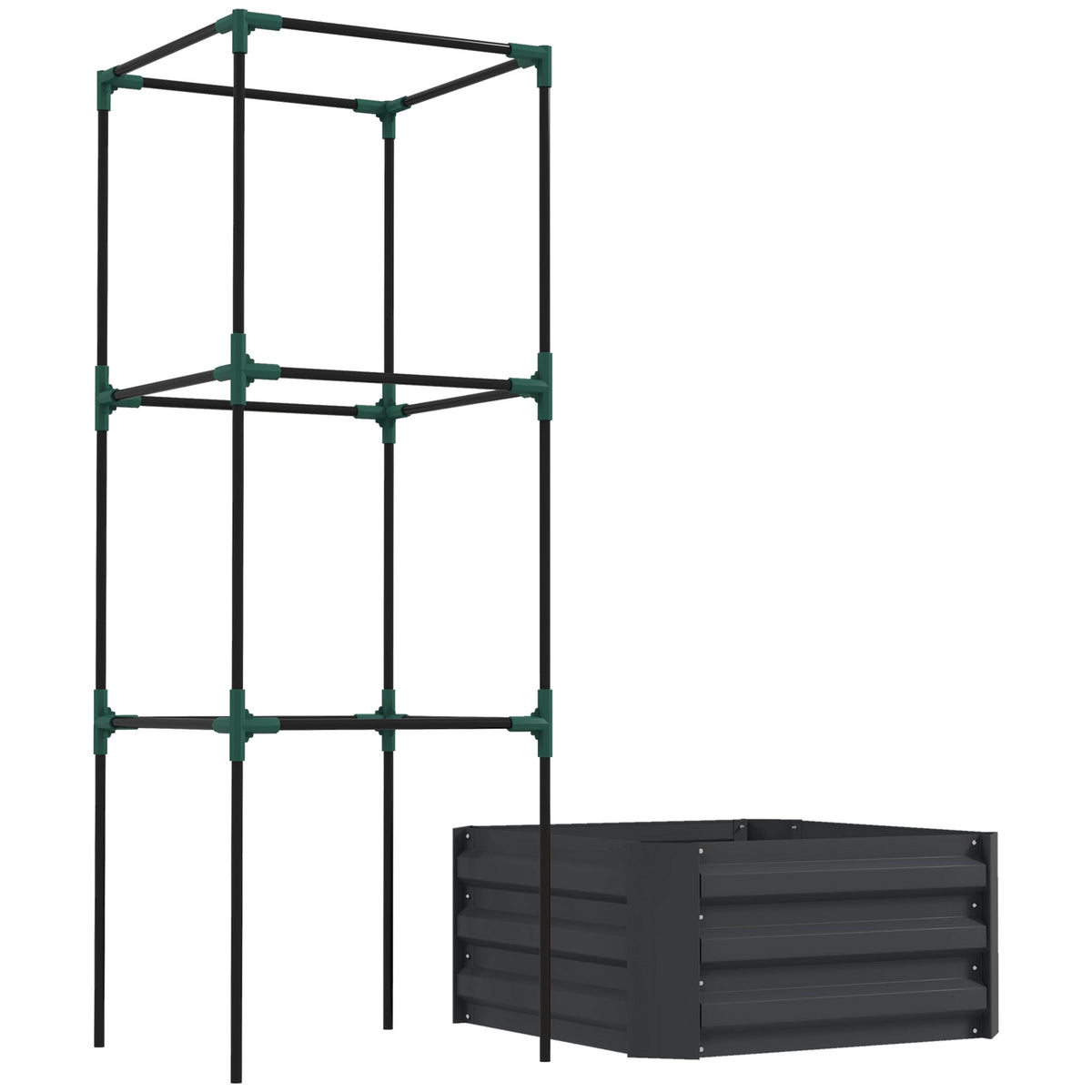 Raised Garden Bed with Trellis, Steel, 61x61x140 cm, Dark Grey
