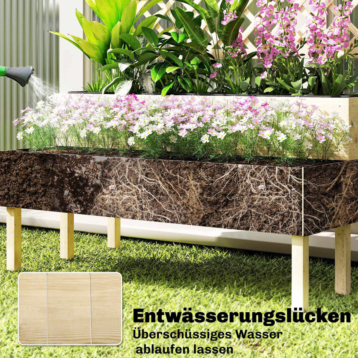 Raised Garden Bed with Trellis, Tiered Wood Planter Box