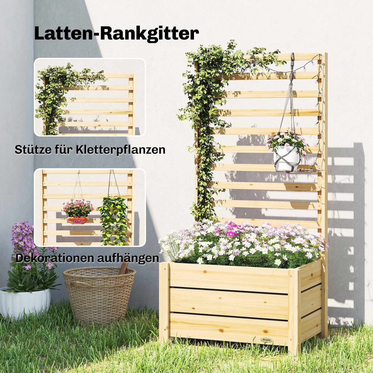 Raised Garden Bed with Trellis, Wood, 60x39x120 cm