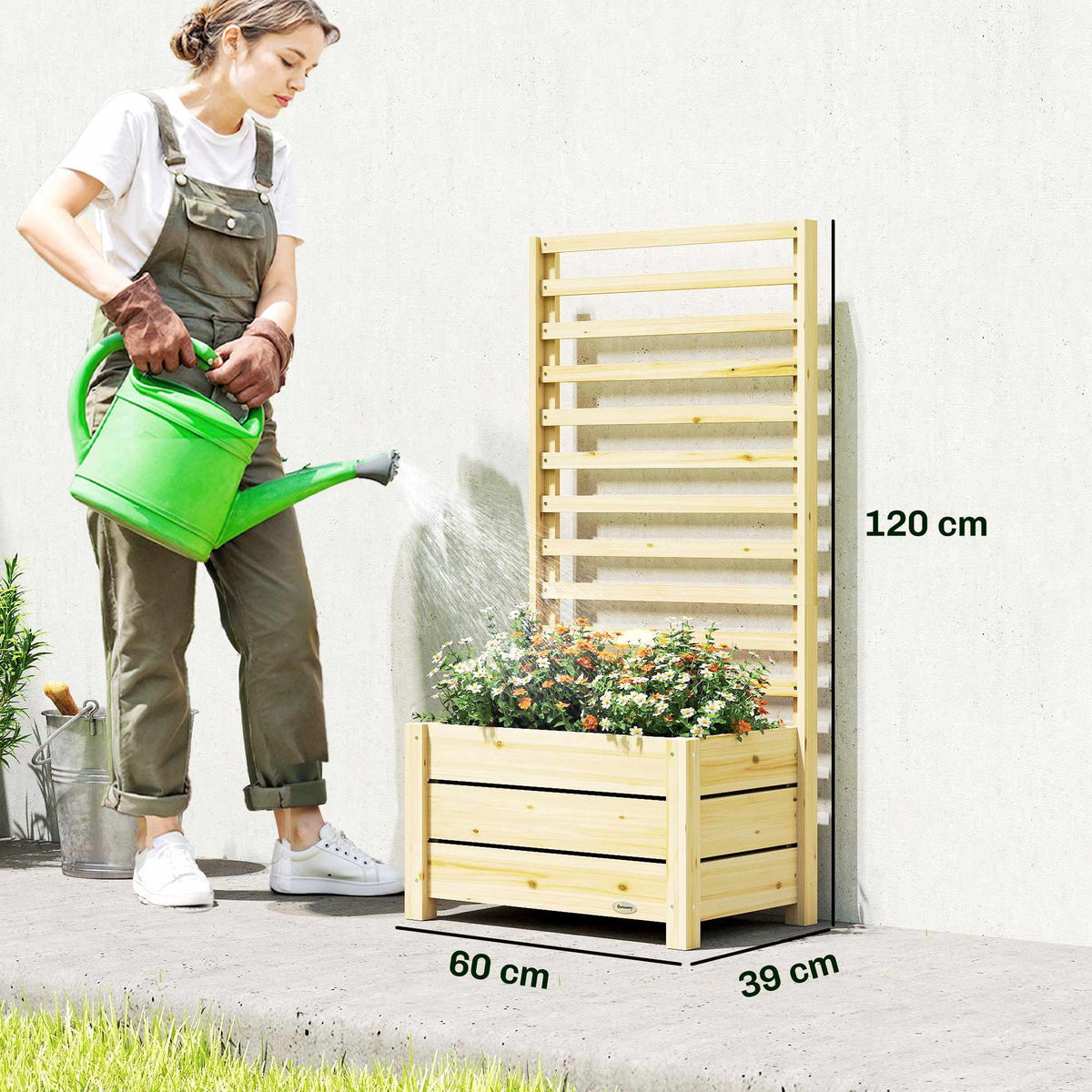 Raised Garden Bed with Trellis, Wood, 60x39x120 cm
