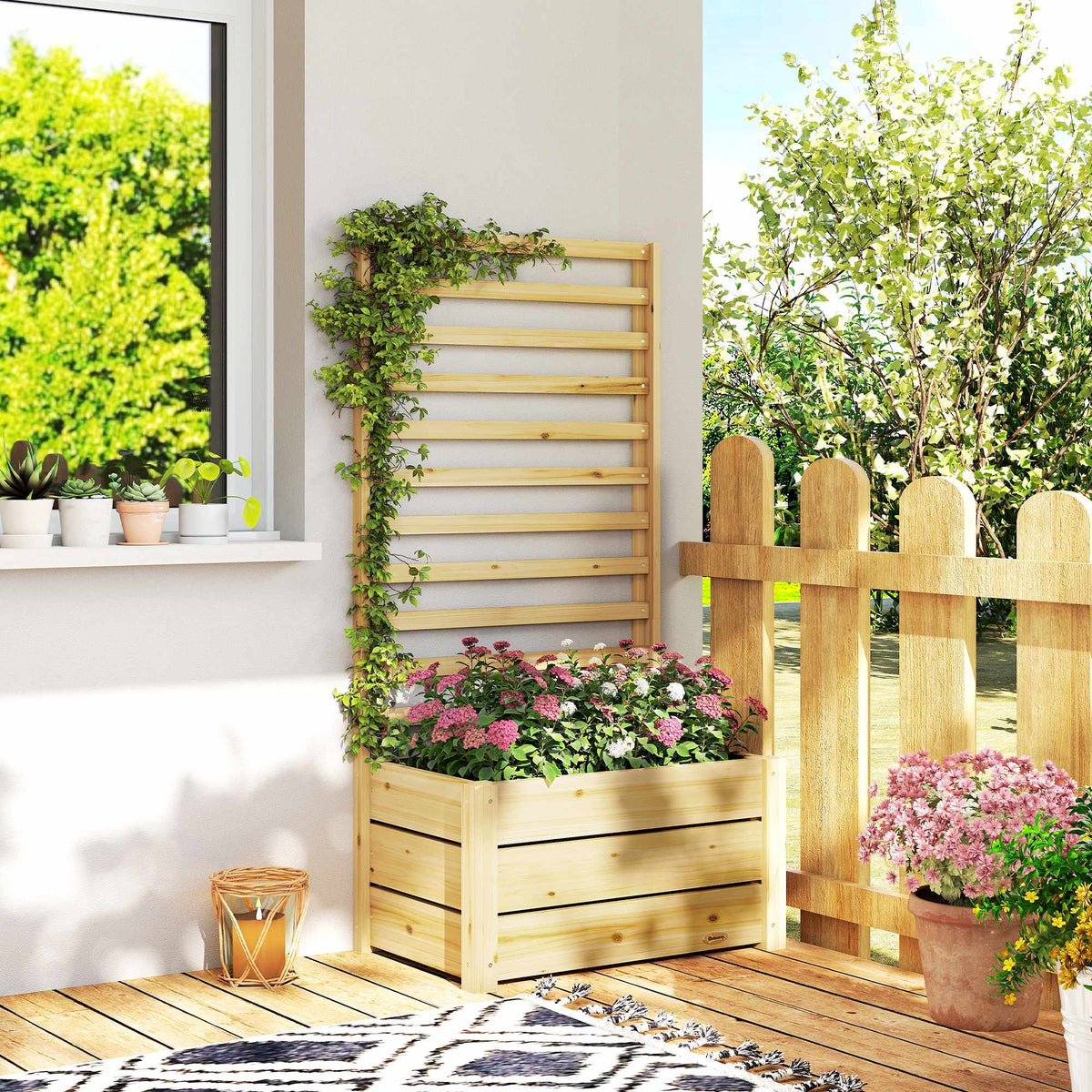 Raised Garden Bed with Trellis, Wood, 60x39x120 cm