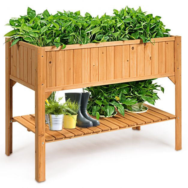 Raised Garden Planter Box, Fir Wood, Lower Shelf, 47 in