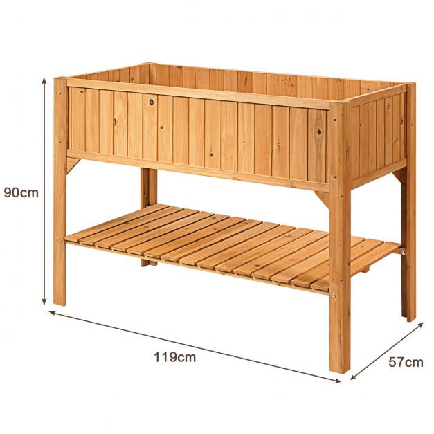 Raised Garden Planter Box, Fir Wood, Lower Shelf, 47 in