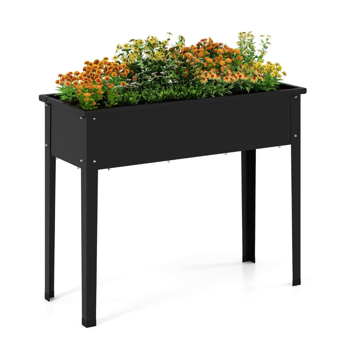 Raised Metal Garden Bed with Drainage, 100x40x80 cm, Black