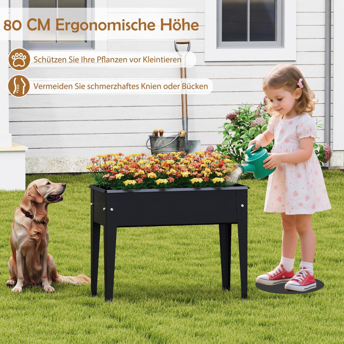 Raised Metal Garden Bed with Drainage, 100x40x80 cm, Black