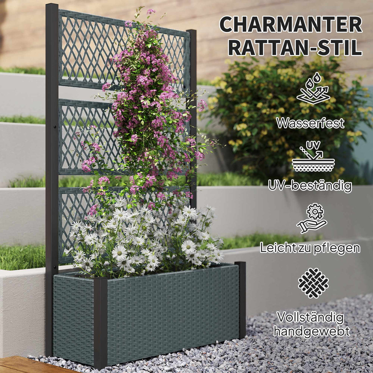 Raised Planter Box with Trellis, Dark Grey, 90x35x148 cm