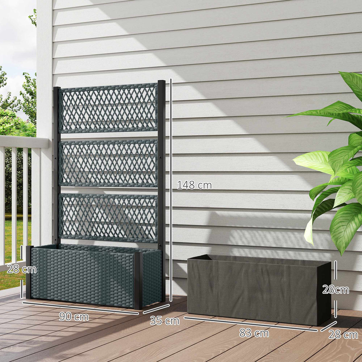 Raised Planter Box with Trellis, Dark Grey, 90x35x148 cm