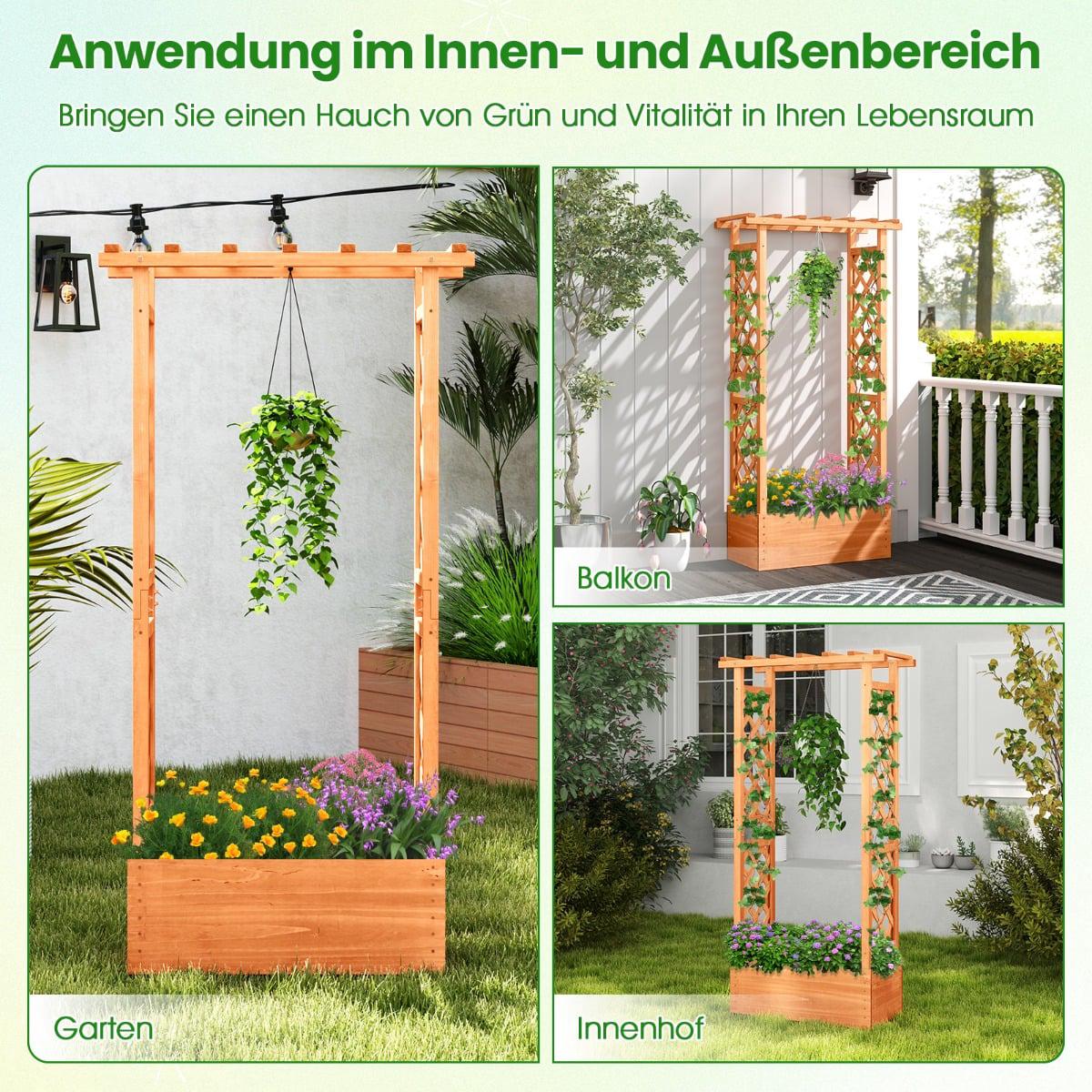 Raised Planter Box with Trellis & Hanging Roof, Wood