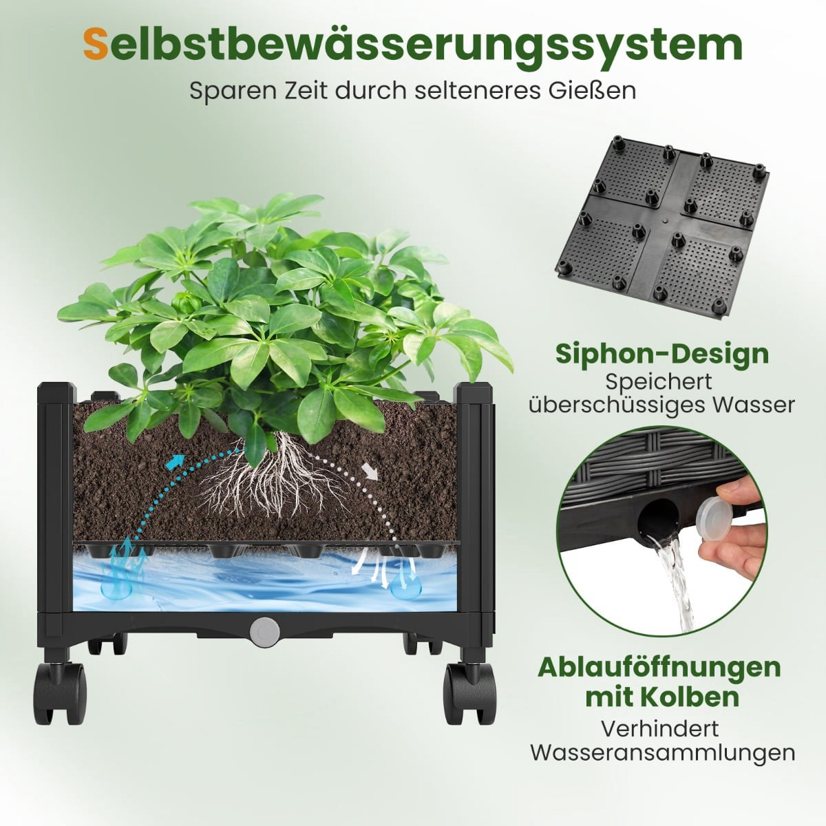 Raised Planter with Trellis & Self-Watering System, Grey