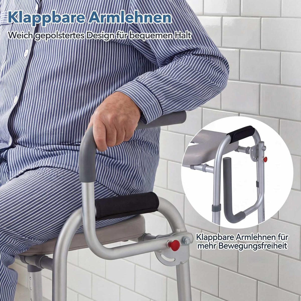 Raised Toilet Seat with Foldable Handles, Adjustable Height
