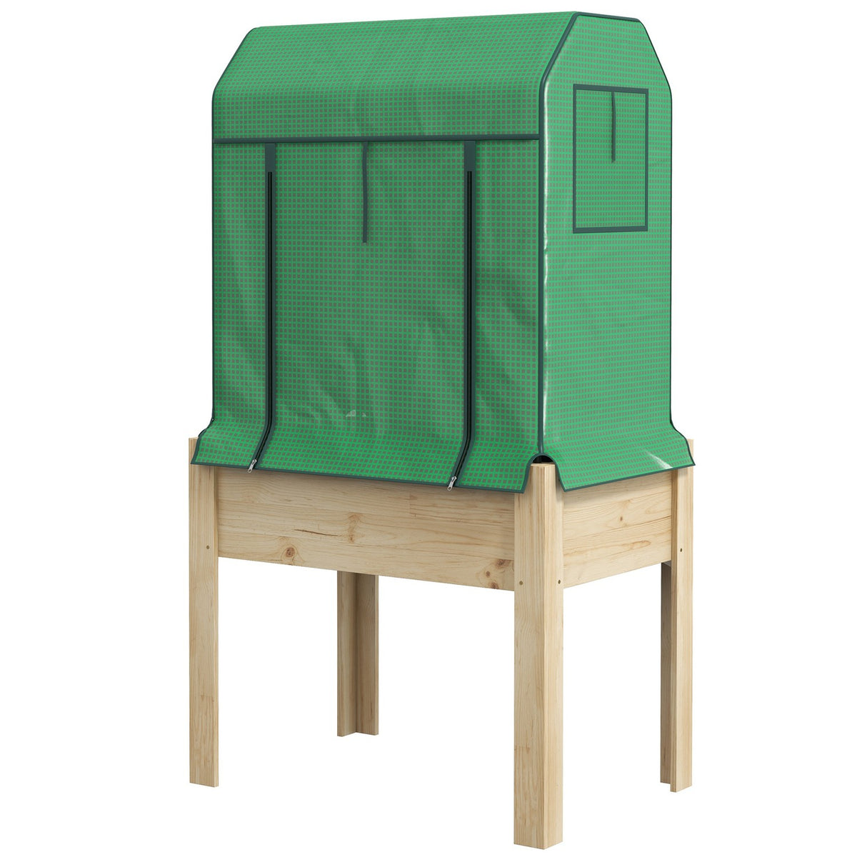 Raised Wooden Bed With Greenhouse, Raised Cold Frame, Herb Bed With Non-Woven Fabric, Natural/Green, 86X60X165Cm