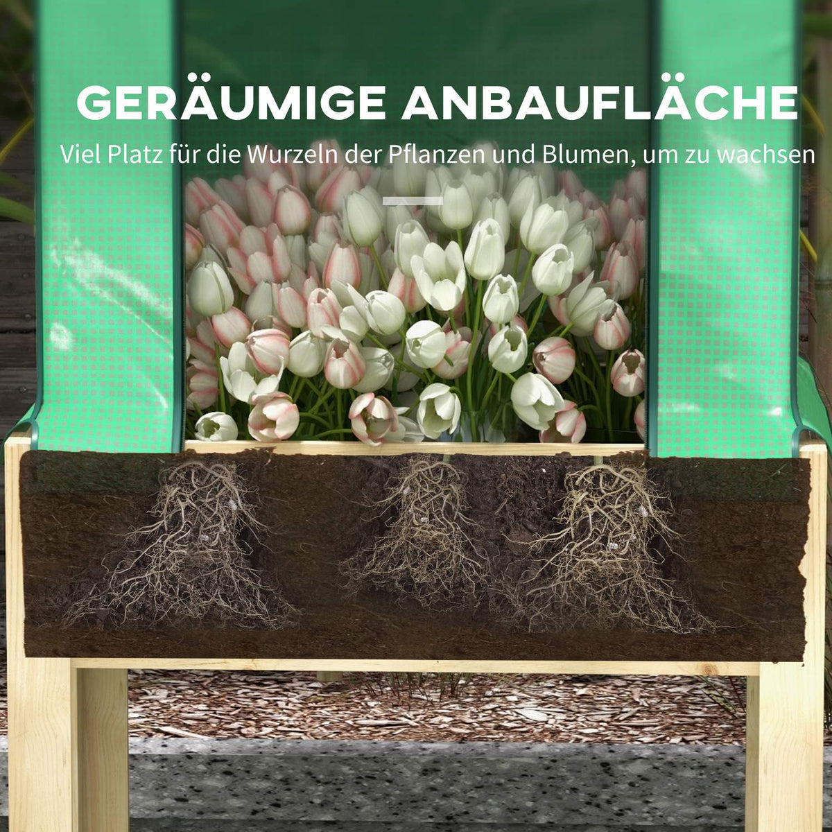 Raised Wooden Bed With Greenhouse, Raised Cold Frame, Herb Bed With Non-Woven Fabric, Natural/Green, 86X60X165Cm