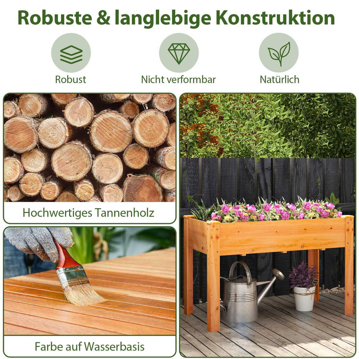 Raised Wooden Garden Bed with Drainage Holes, 120x60x82 cm