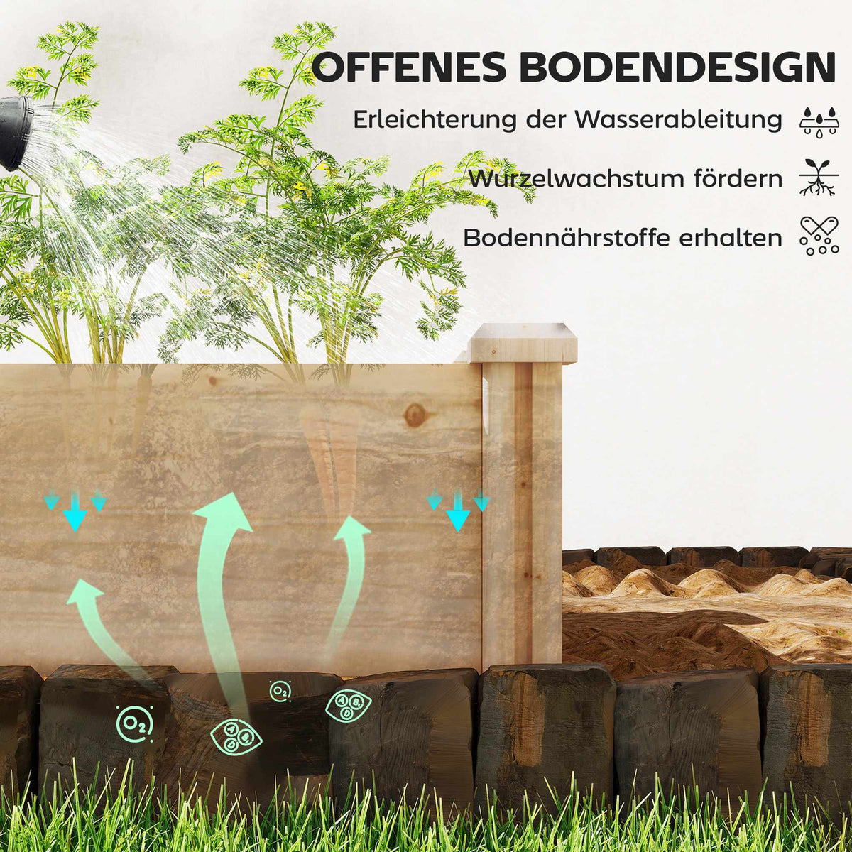 Raised Wooden Planter with Divider, Open Base, 235x66x26 cm