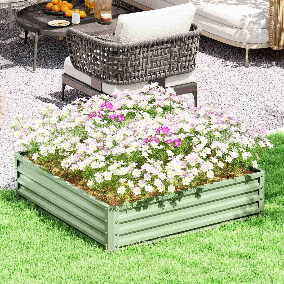 Raised bed, flower box, vegetable bed, planter, herb bed for garden, terrace, balcony, steel, green, 120 x 120 x 30 cm |