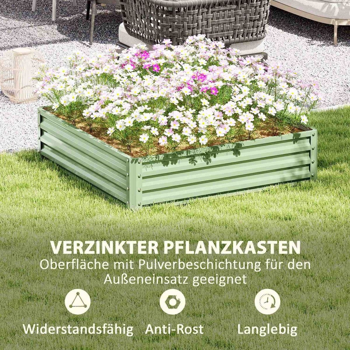 Raised bed, flower box, vegetable bed, planter, herb bed for garden, terrace, balcony, steel, green, 120 x 120 x 30 cm |