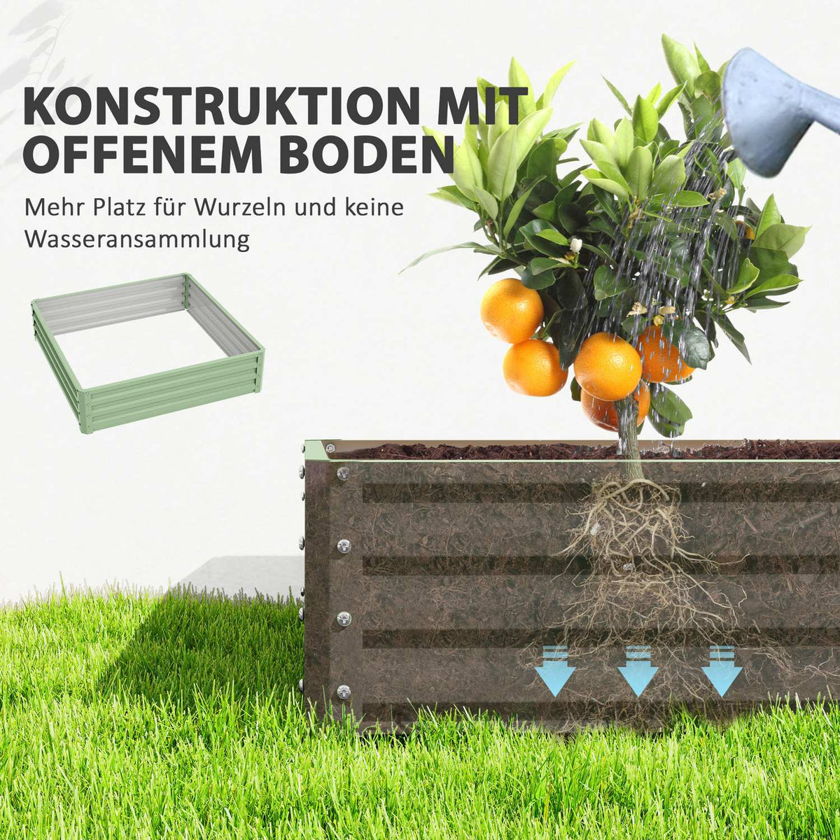 Raised bed, flower box, vegetable bed, planter, herb bed for garden, terrace, balcony, steel, green, 120 x 120 x 30 cm |