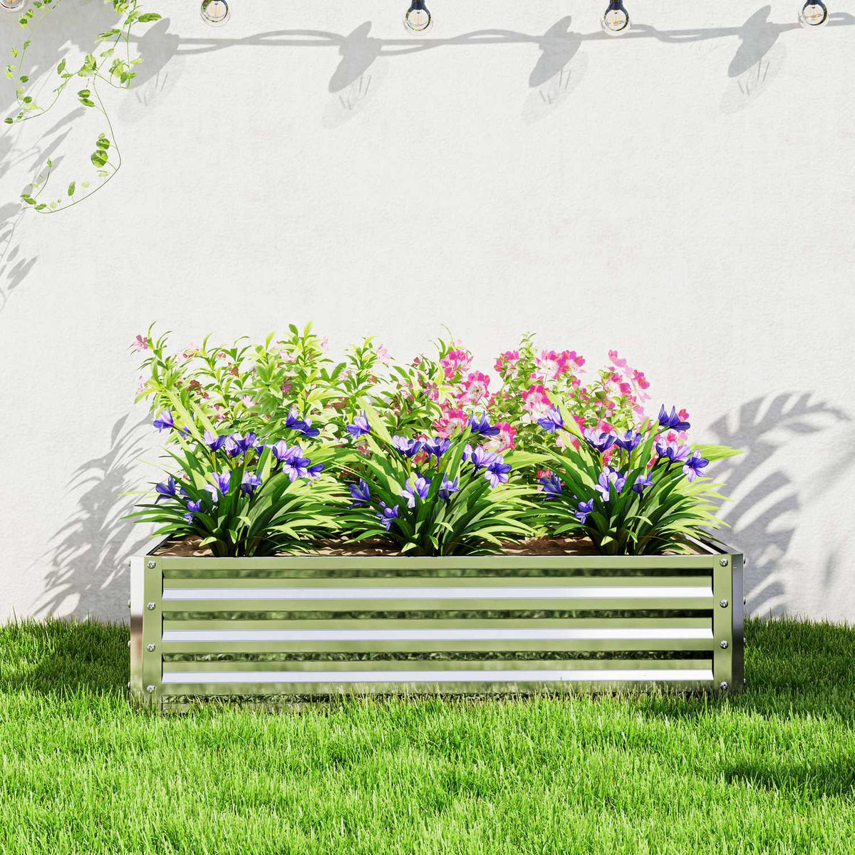 Raised bed, flower box, vegetable bed, planter, herb bed for garden, terrace, balcony, steel, silver, 120 x 120 x 30 cm |